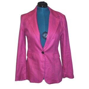 MNG 100%  linen Blazer Jacket Women’s Medium HOT Pink Professional Woman Bold
